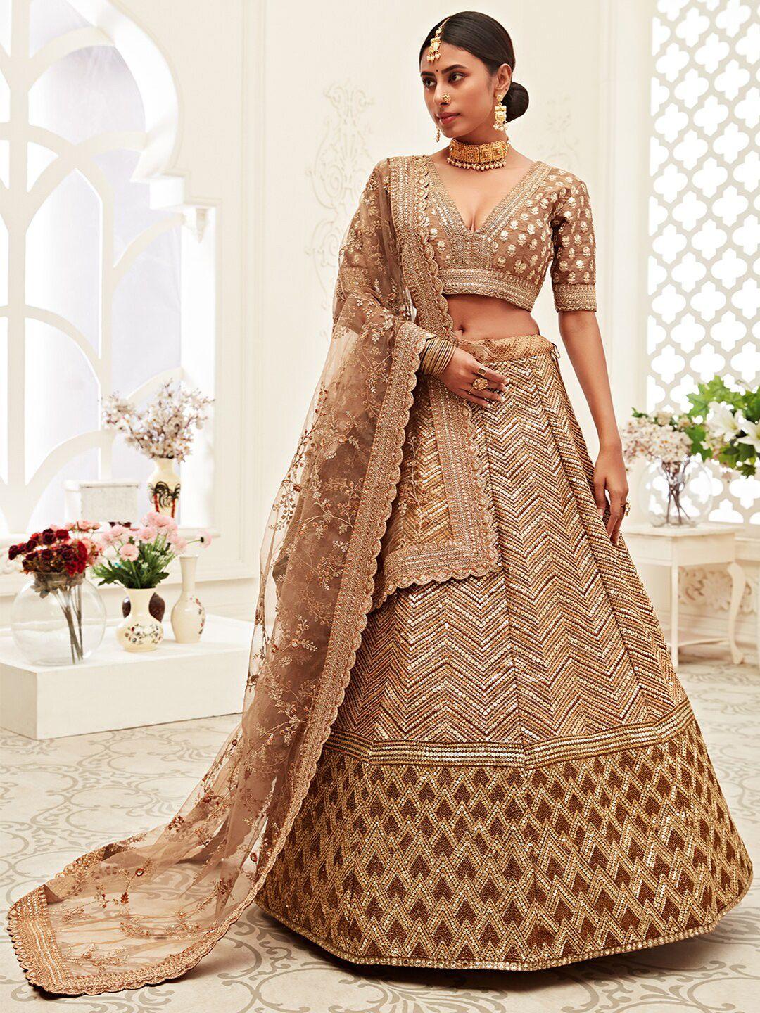 fabpixel embroidered sequinned kalamkari semi-stitched silk lehenga choli with dupatta