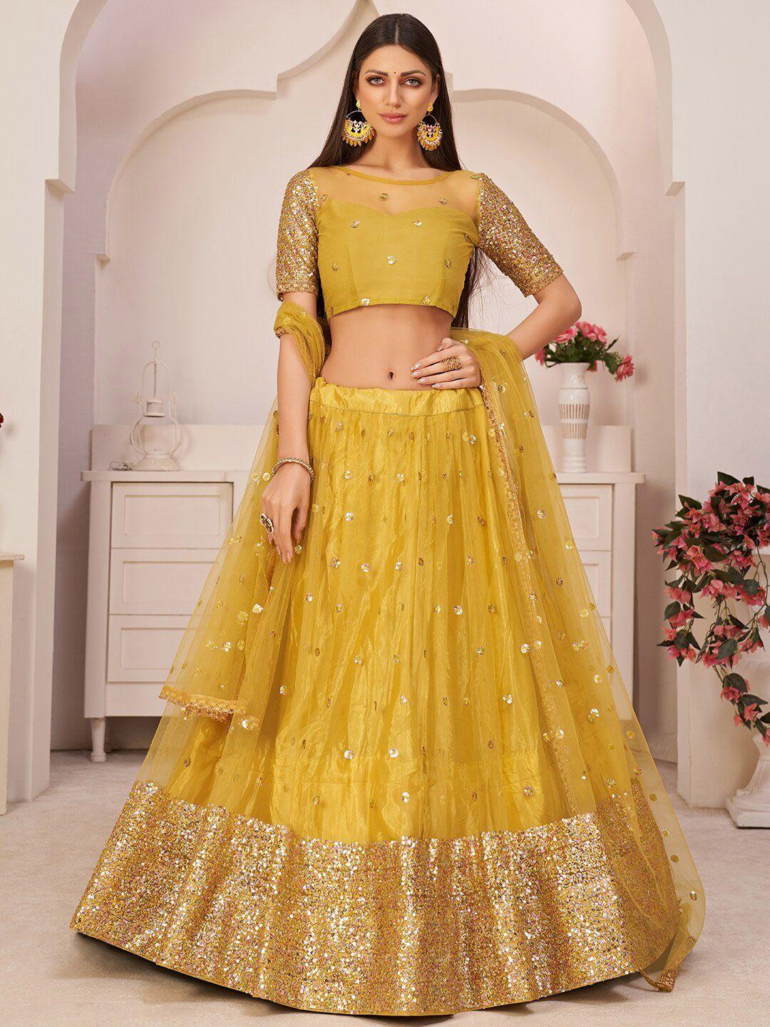 fabpixel embroidered sequinned semi-stitched lehenga & unstitched blouse with dupatta