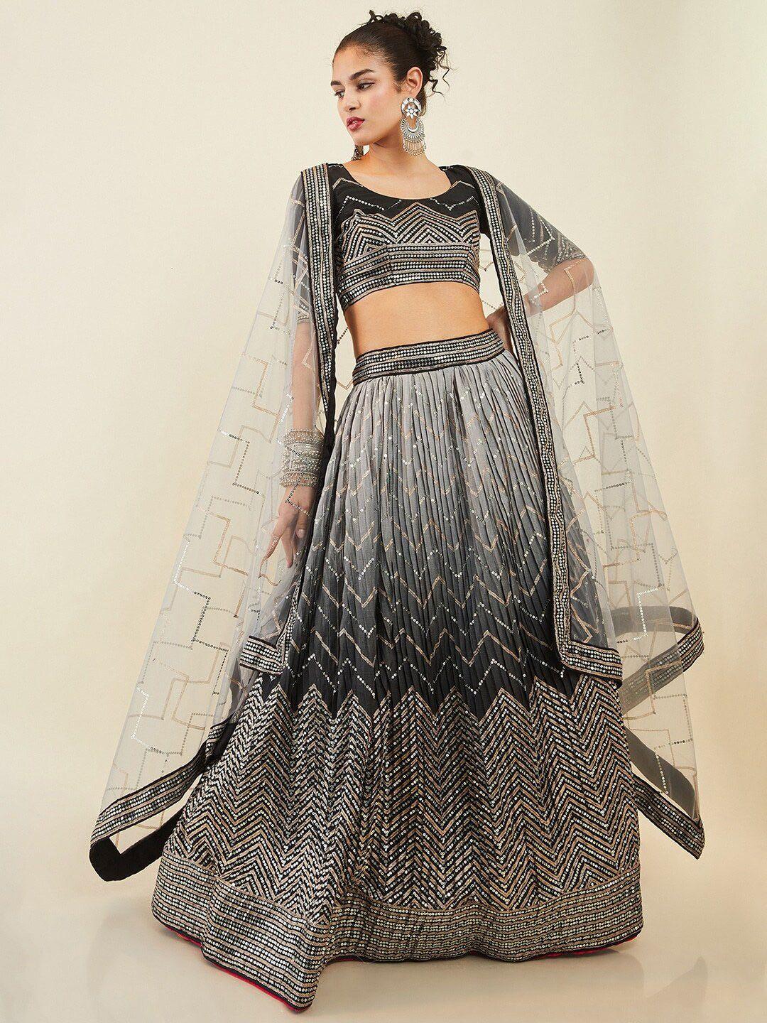 fabpixel embroidered sequinned semi-stitched lehenga & unstitched blouse with dupatta