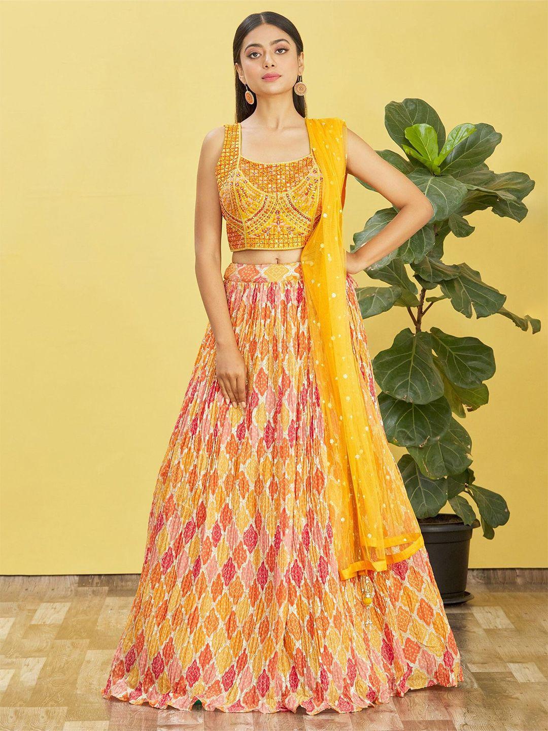 fabpixel embroidered sequinned semi-stitched lehenga & unstitched blouse with dupatta