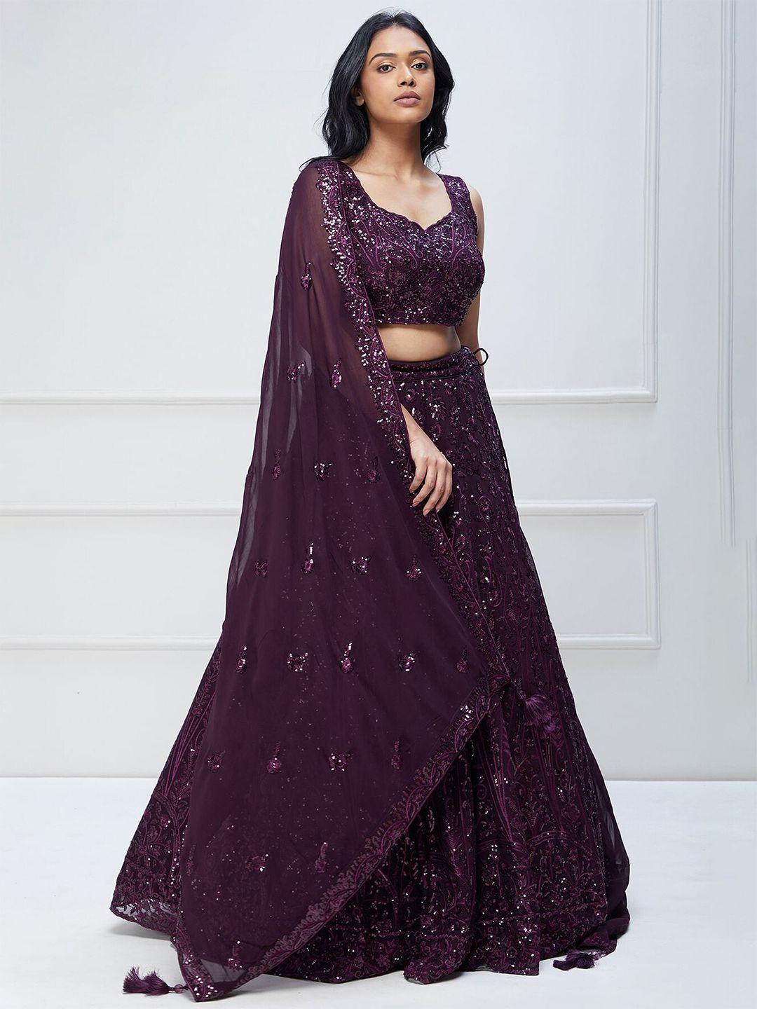 fabpixel embroidered sequinned semi-stitched lehenga & unstitched blouse with dupatta