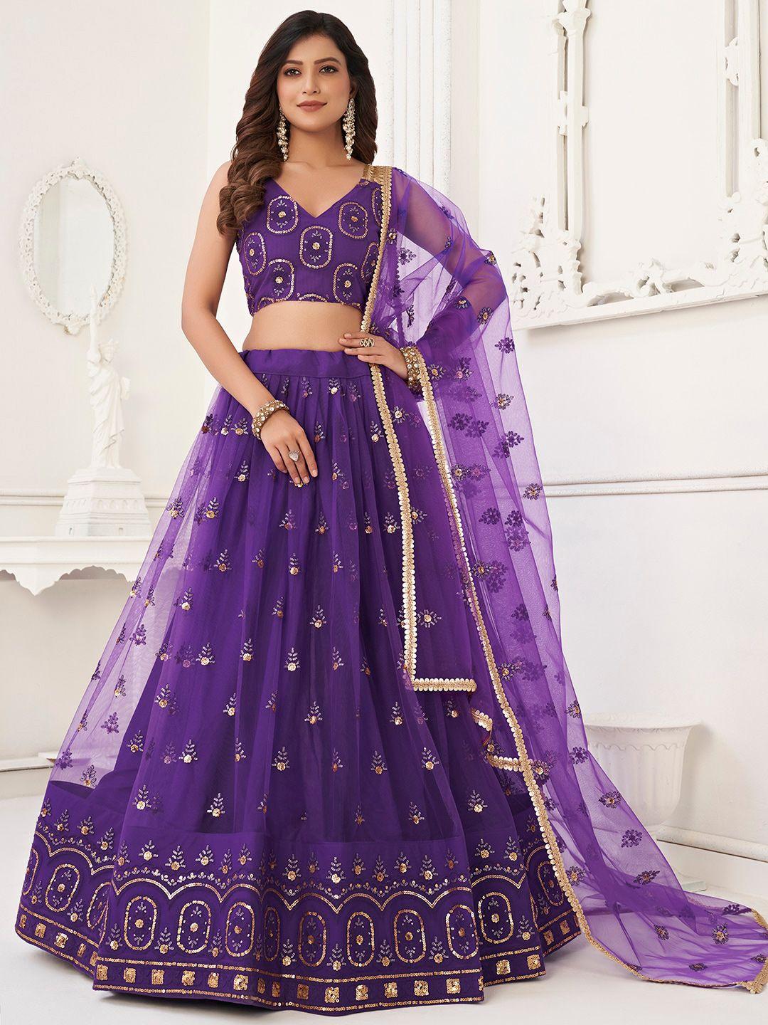 fabpixel embroidered sequinned semi-stitched lehenga & unstitched blouse with dupatta