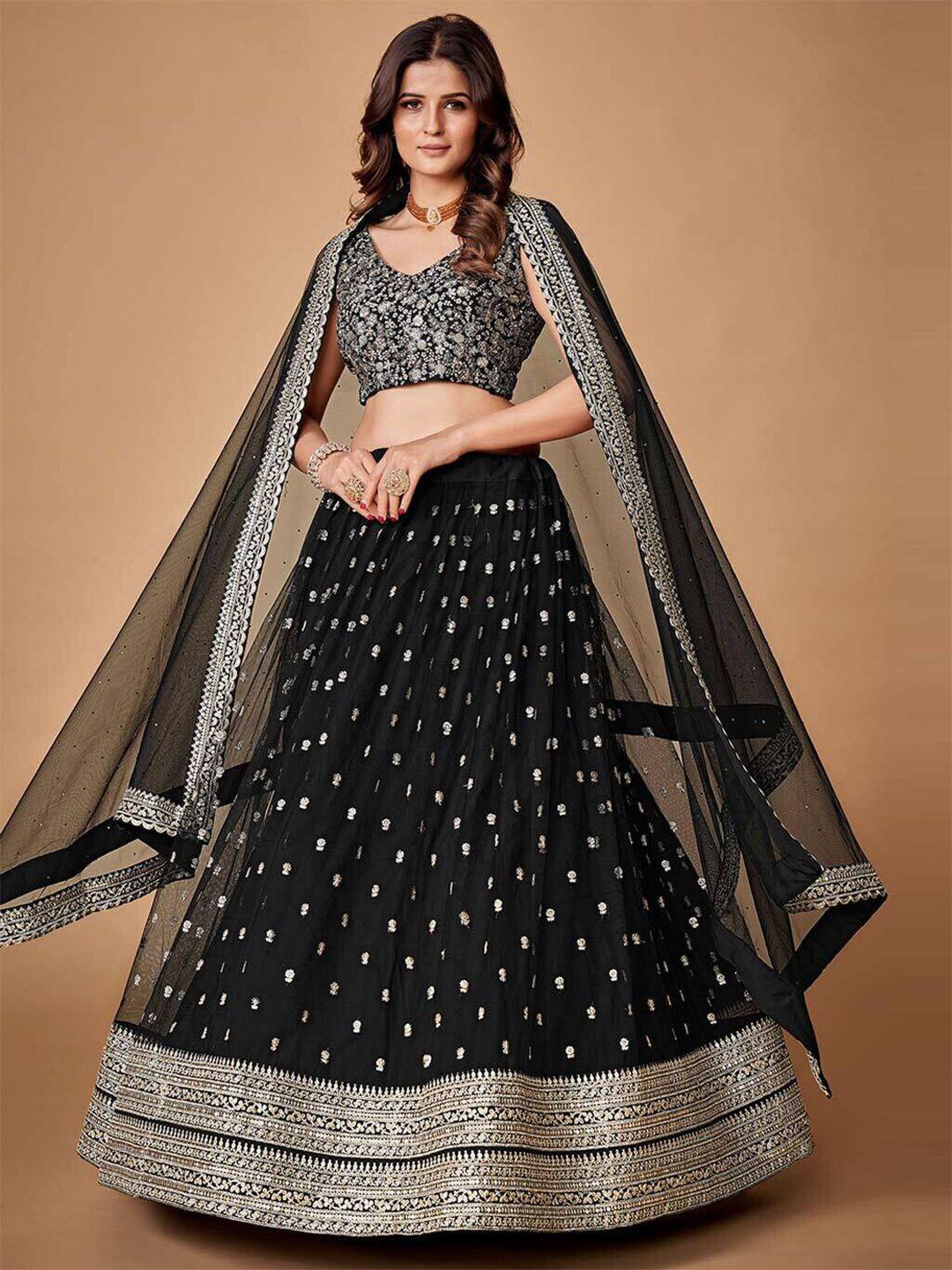 fabpixel embroidered sequinned semi-stitched lehenga & unstitched blouse with dupatta