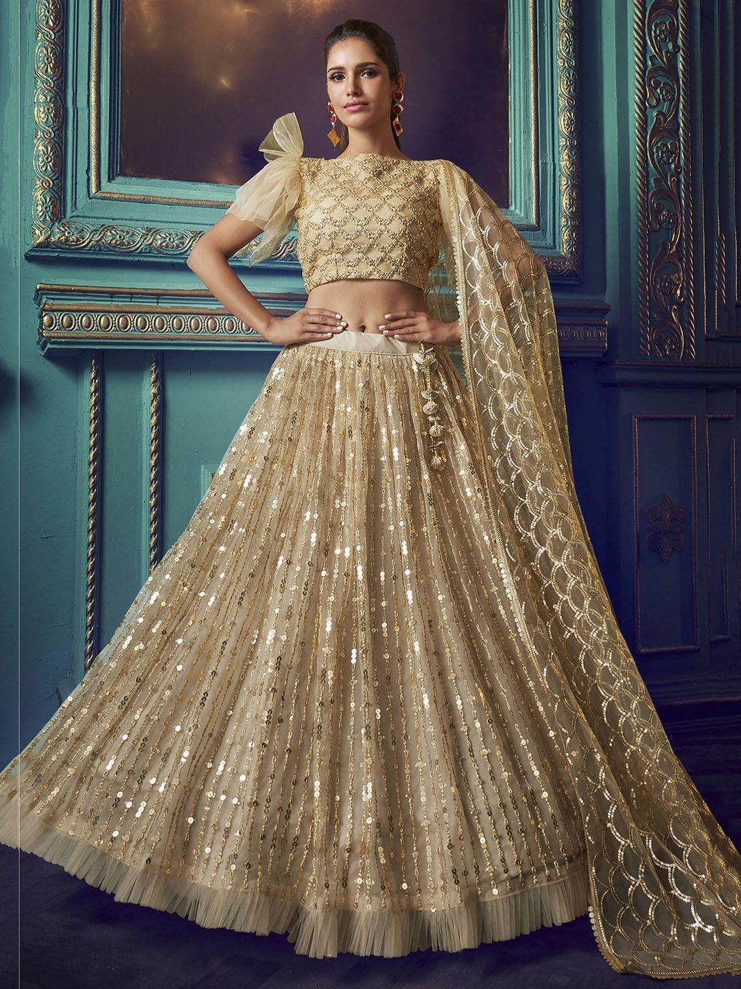 fabpixel embroidered sequinned semi-stitched lehenga & unstitched blouse with dupatta