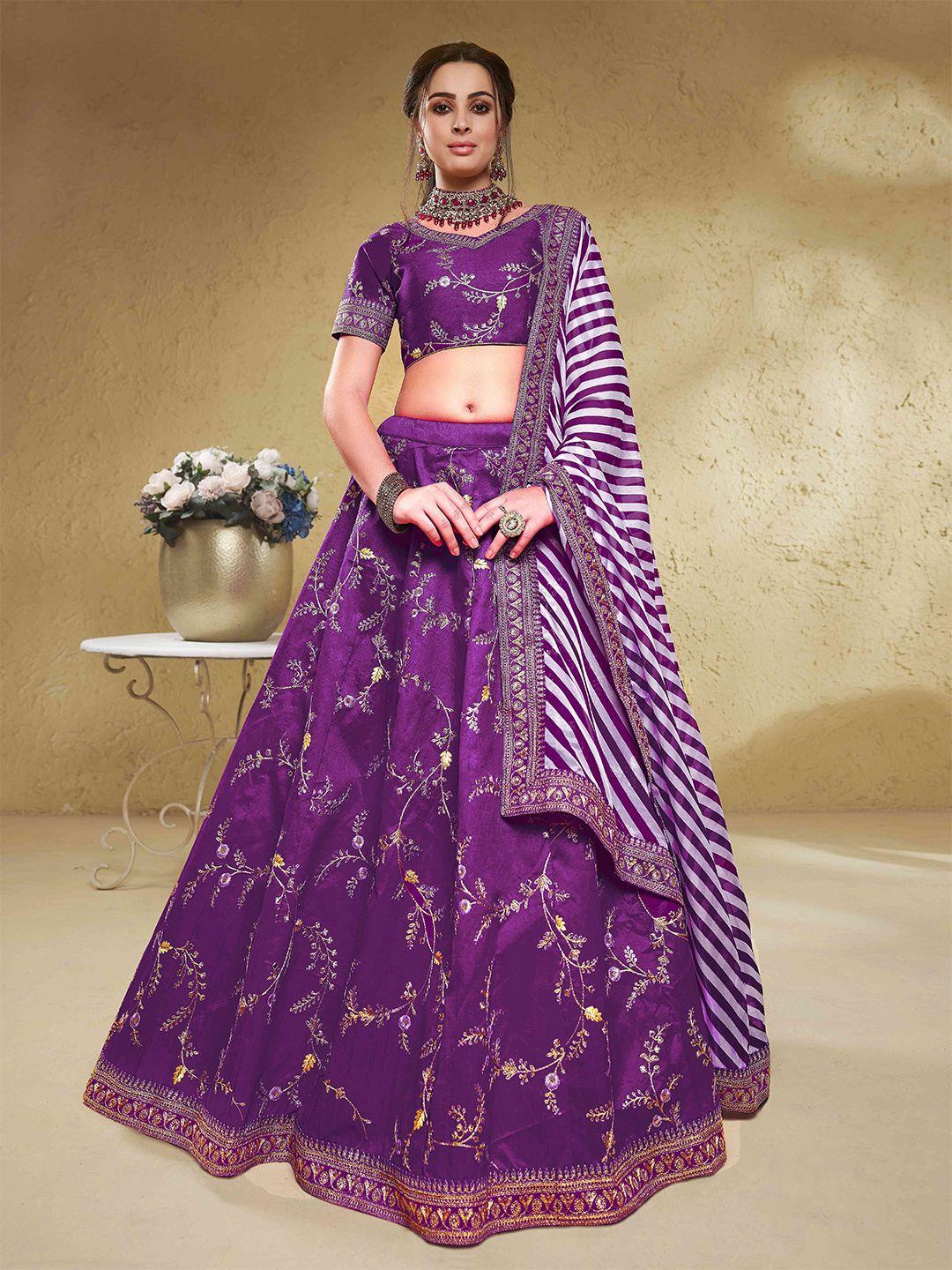 fabpixel embroidered sequinned semi-stitched lehenga & unstitched blouse with dupatta