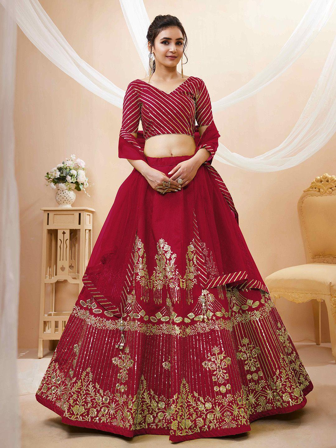 fabpixel embroidered sequinned semi-stitched lehenga & unstitched blouse with dupatta