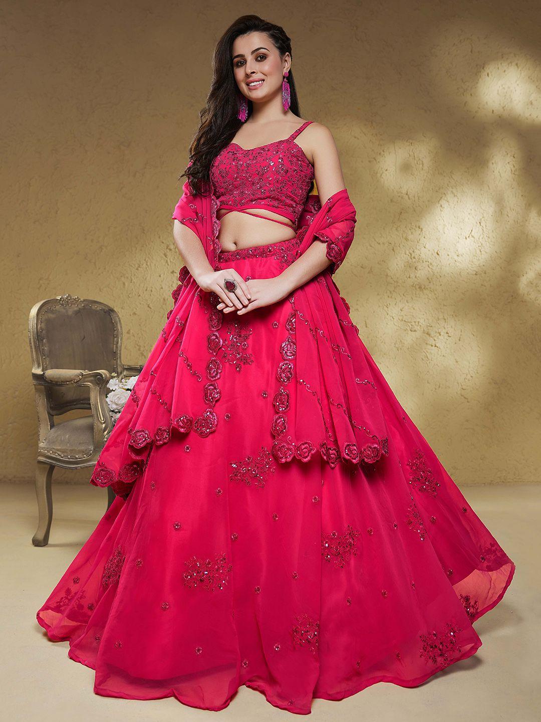 fabpixel embroidered sequinned semi-stitched lehenga & unstitched blouse with dupatta