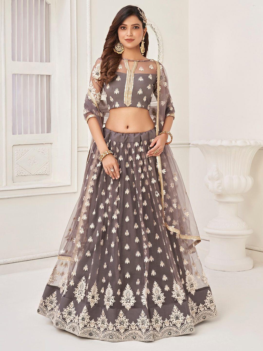 fabpixel embroidered sequinned semi-stitched lehenga & unstitched blouse with dupatta