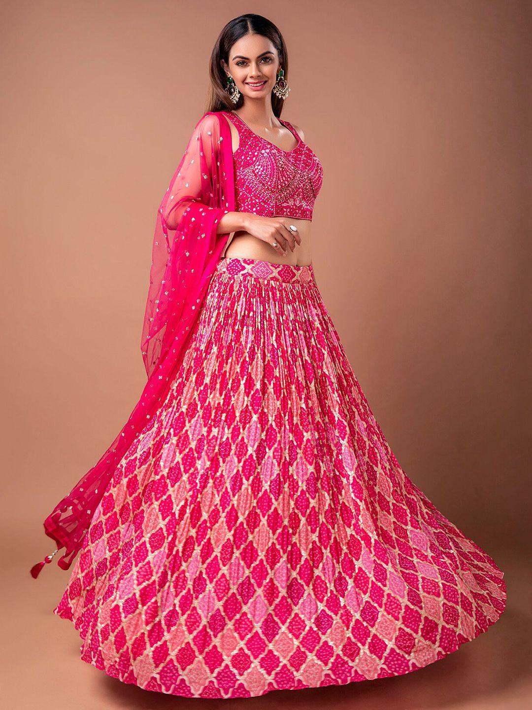 fabpixel embroidered sequinned semi-stitched lehenga & unstitched blouse with dupatta