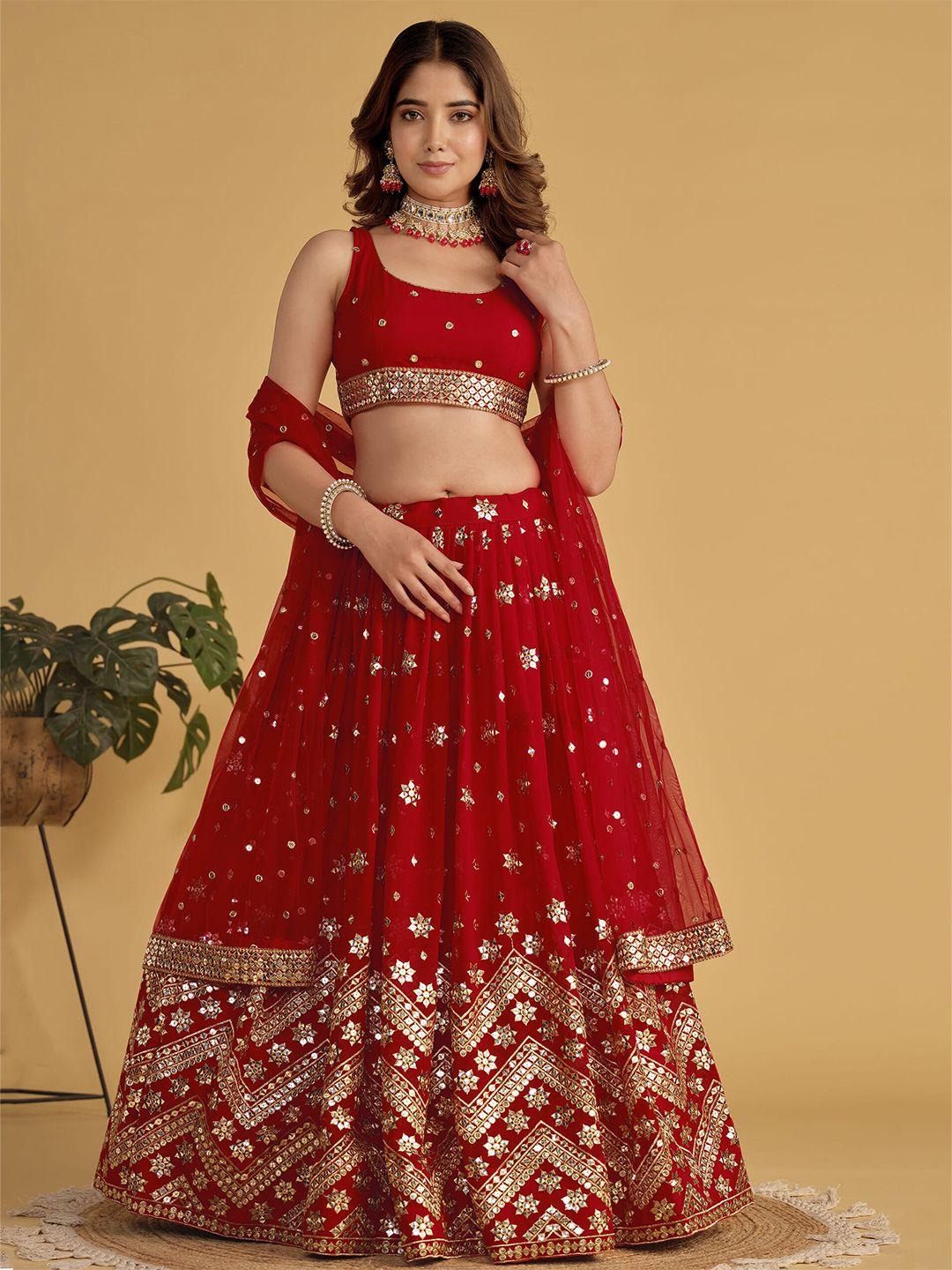 fabpixel embroidered sequinned semi-stitched lehenga & unstitched blouse with dupatta