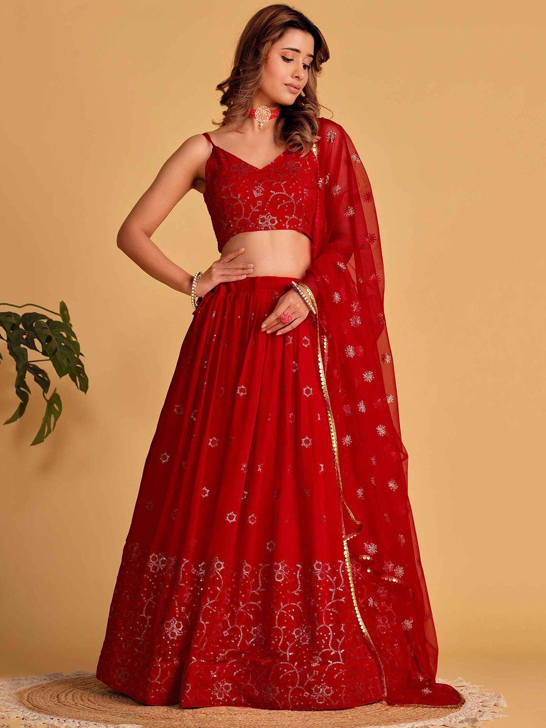 fabpixel embroidered sequinned semi-stitched lehenga & unstitched blouse with dupatta