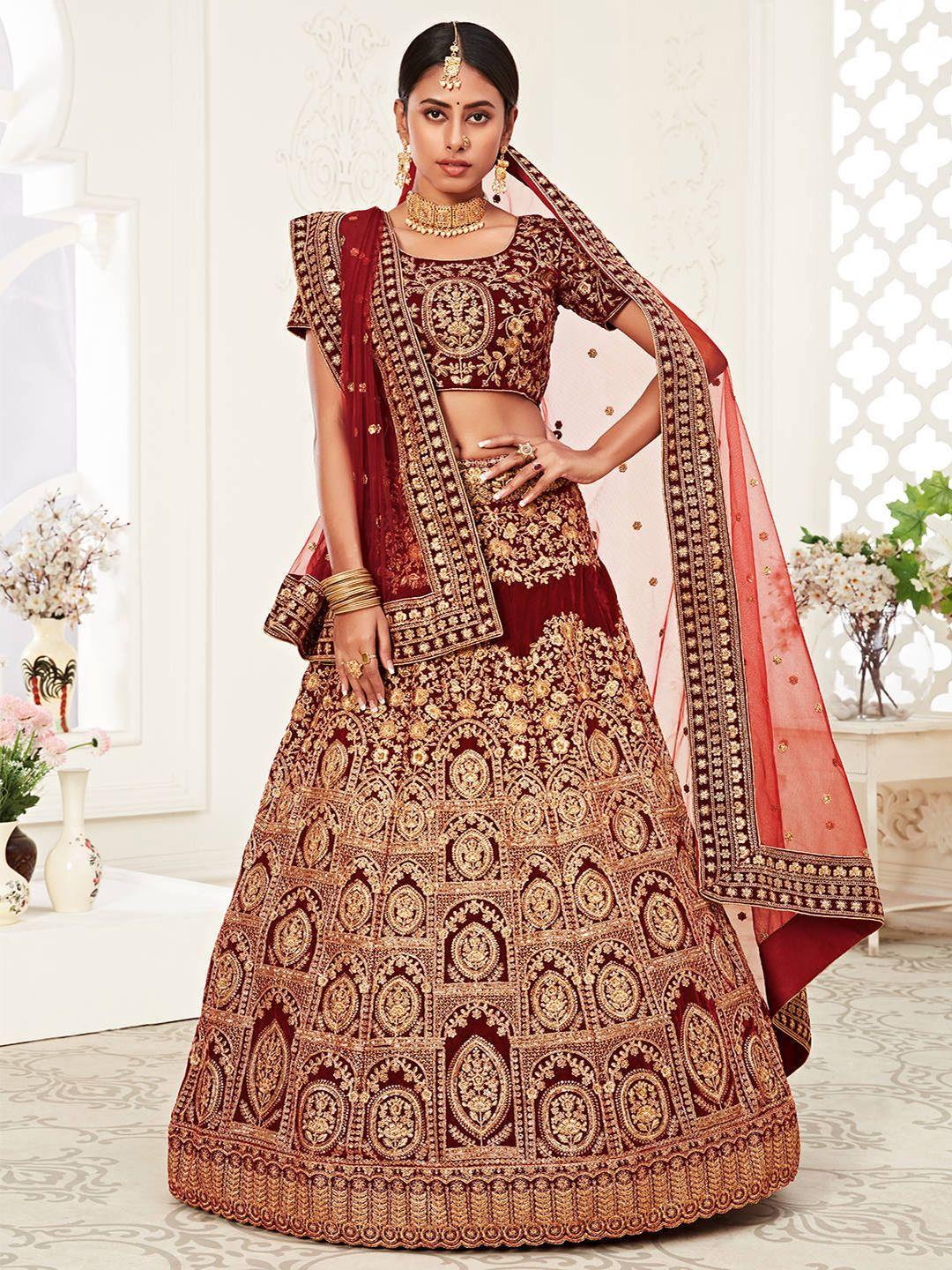 fabpixel embroidered sequinned semi-stitched lehenga choli with dupatta