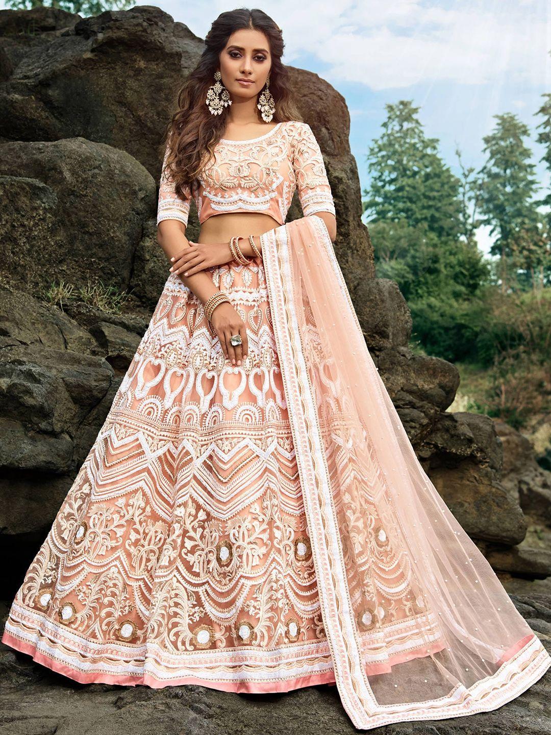 fabpixel embroidered sequinned semi-stitched lehenga choli with dupatta