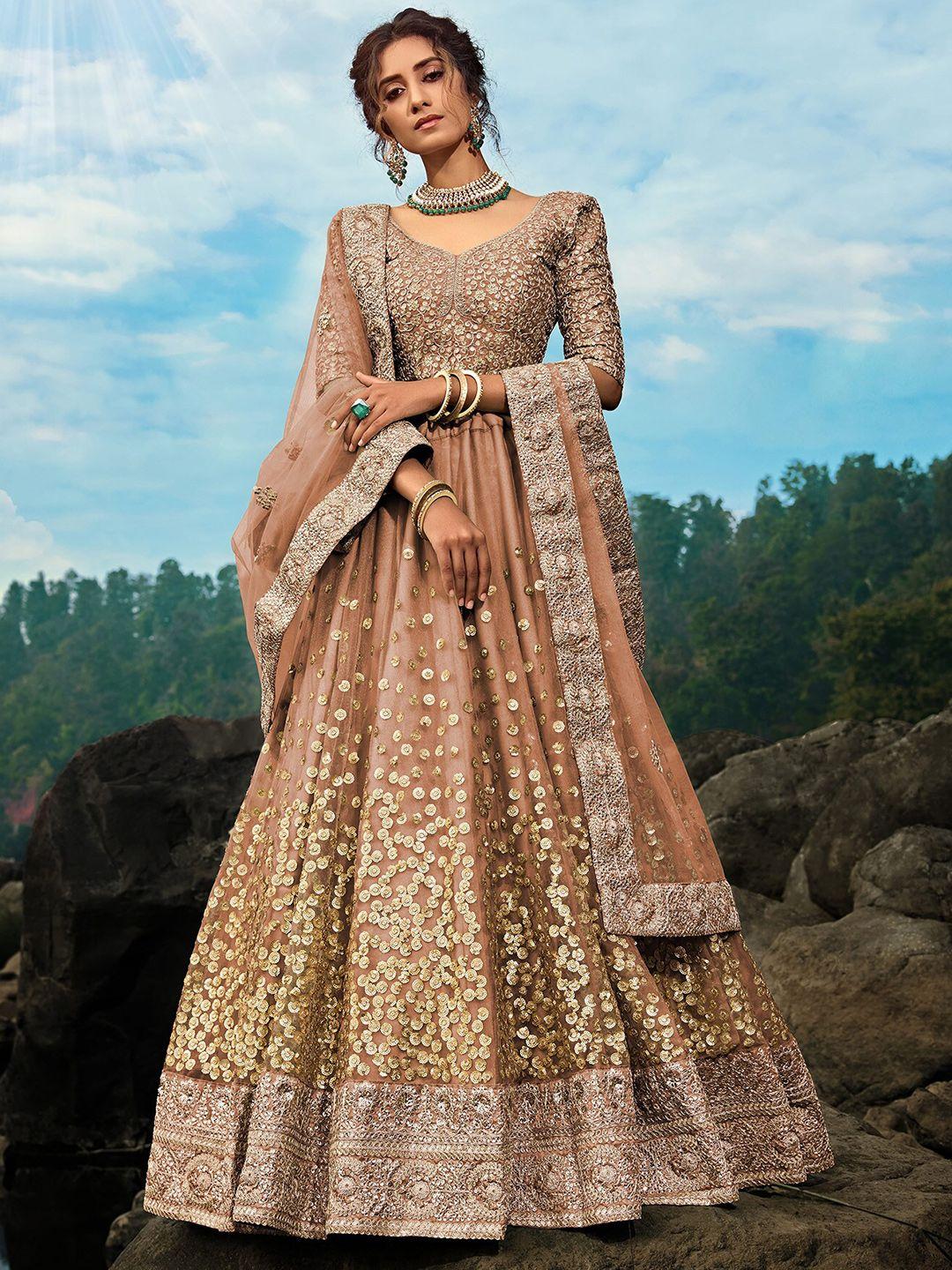 fabpixel embroidered sequinned semi-stitched lehenga choli with dupatta