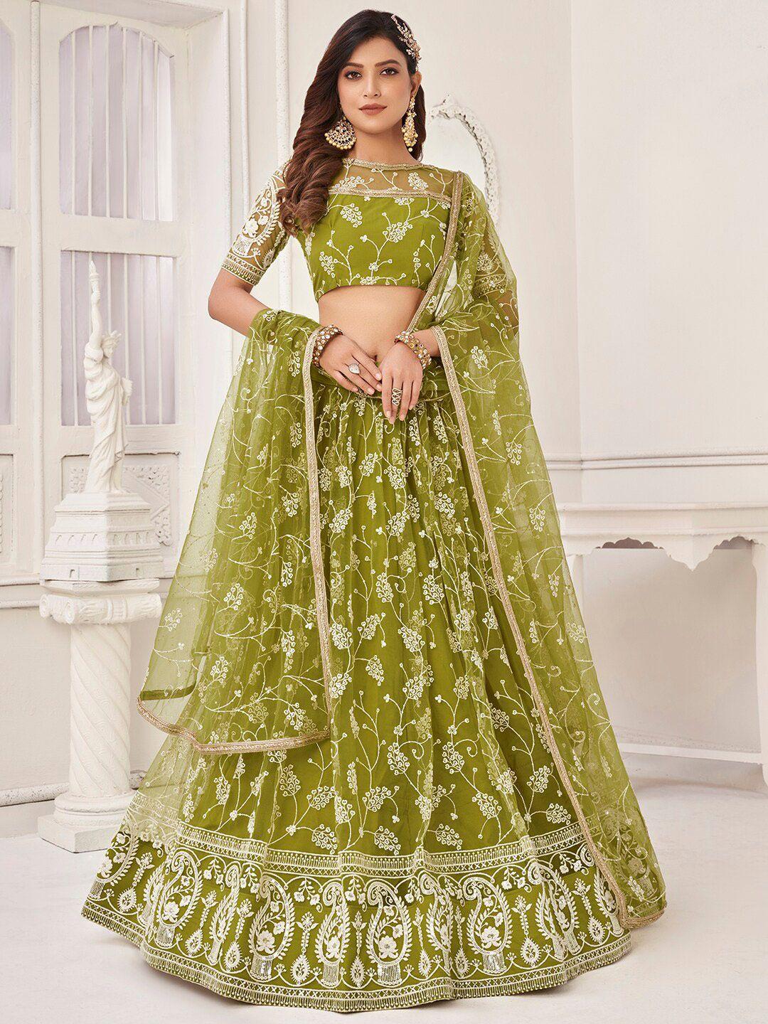 fabpixel embroidered sequinned semi-stitched lehenga choli with dupatta