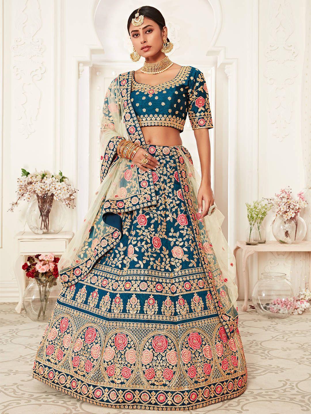 fabpixel embroidered sequinned semi-stitched silk lehenga choli with dupatta