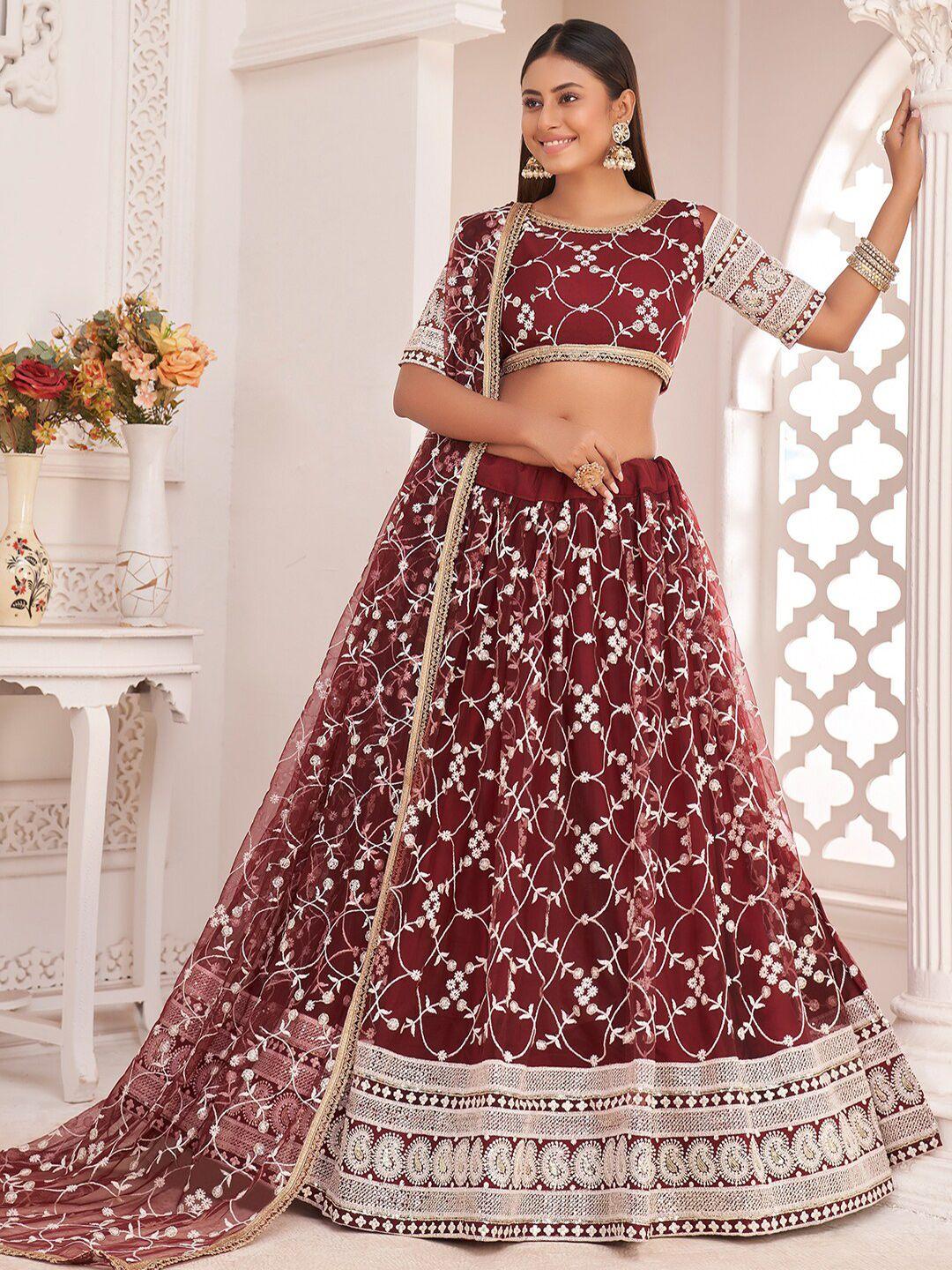 fabpixel embroidered thread work semi-stitched lehenga & unstitched blouse with dupatta