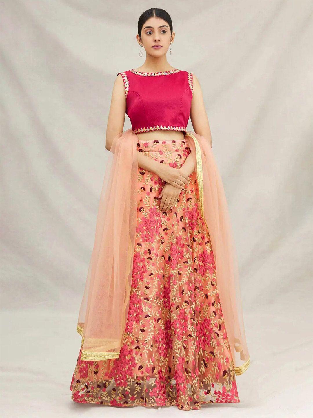 fabpixel embroidered thread work semi-stitched lehenga & unstitched blouse with dupatta