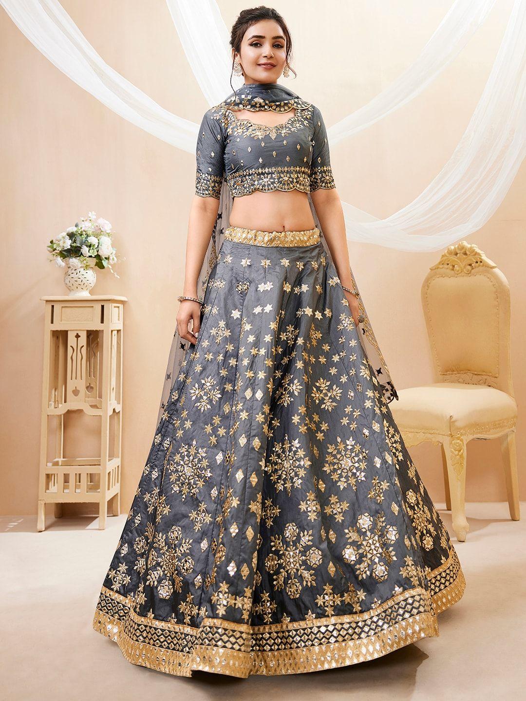 fabpixel embroidered thread work semi-stitched lehenga & unstitched blouse with dupatta