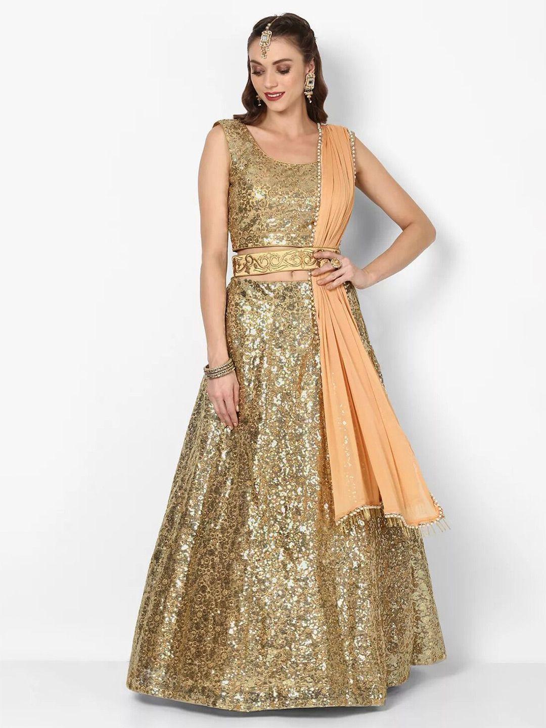 fabpixel gold-toned embroidered sequinned semi-stitched lehenga & unstitched blouse with dupatta