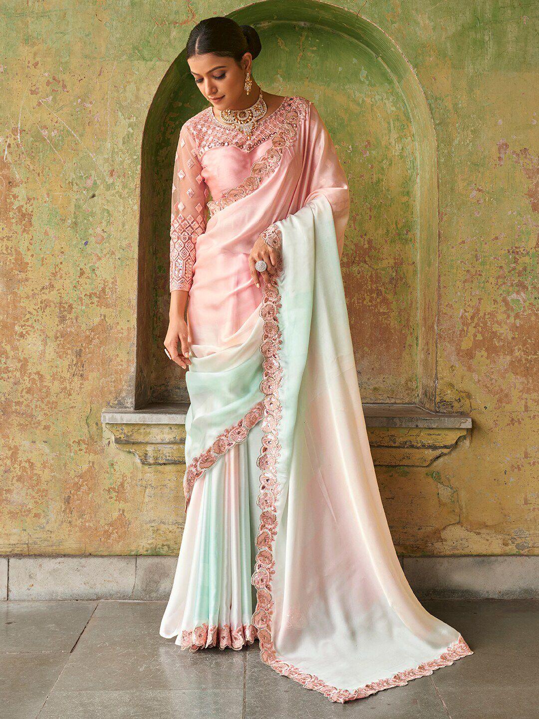 fabpixel ombre embroidered satin saree