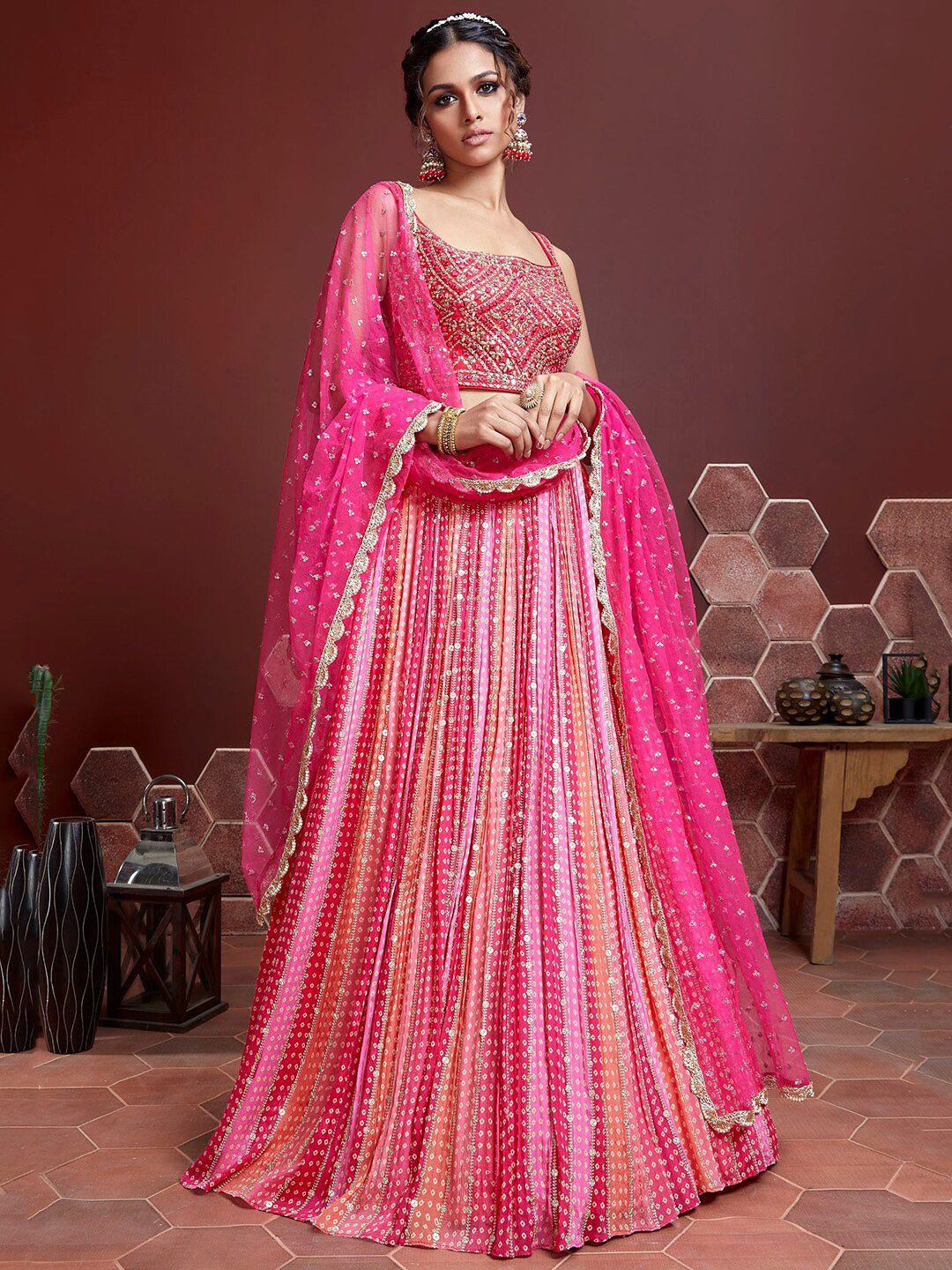 fabpixel pink & gold-toned embellished semi-stitched lehenga & unstitched blouse with dupatta