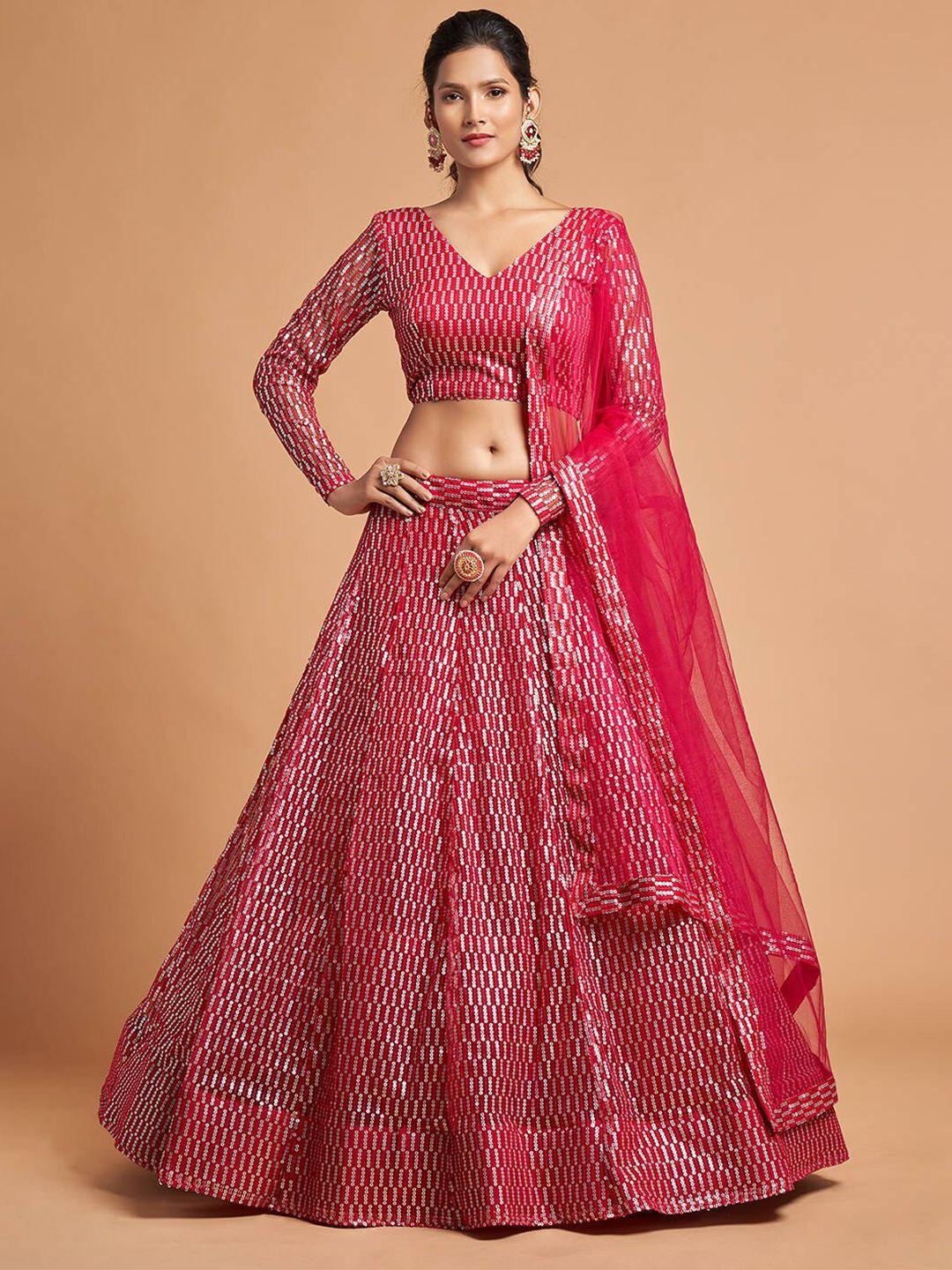 fabpixel pink & silver-toned embroidered sequinned kalamkari semi-stitched lehenga & unstitched blouse with