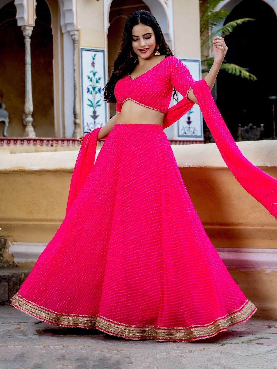 fabpixel pink printed semi-stitched lehenga & unstitched blouse with dupatta