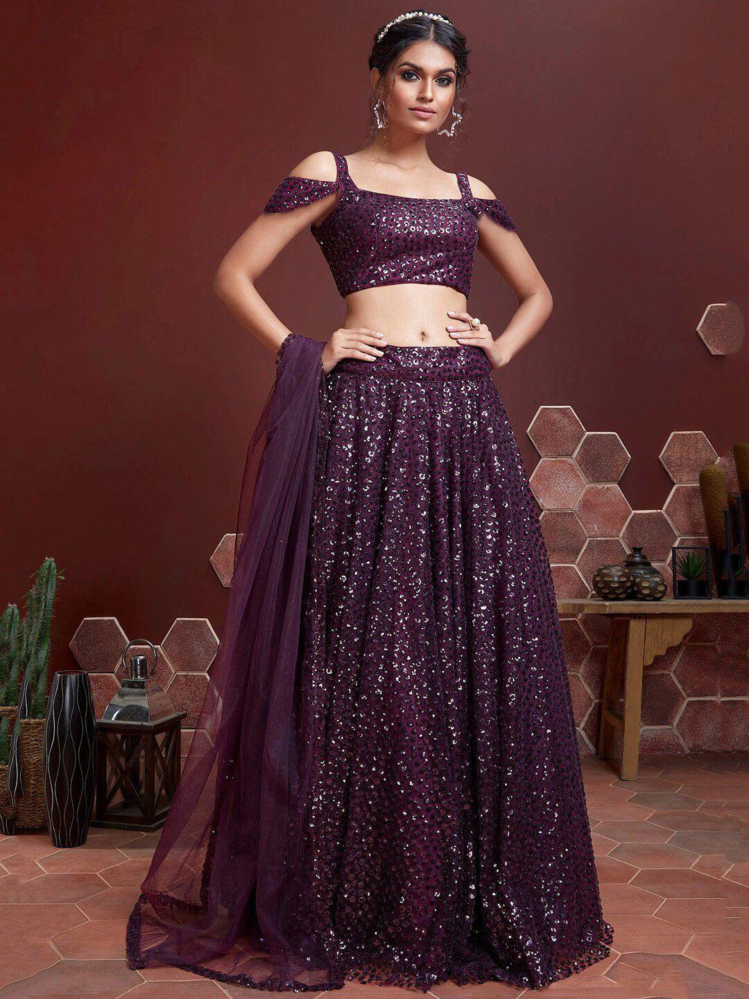 fabpixel purple embellished sequinned semi-stitched lehenga & unstitched blouse with dupatta