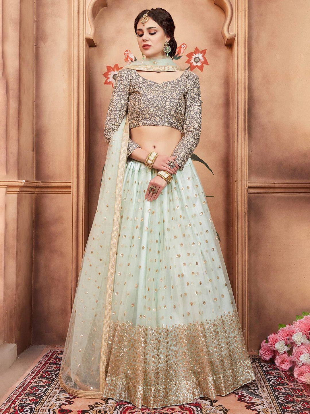 fabpixel sea green embellished semi-stitched lehenga & unstitched blouse with dupatta