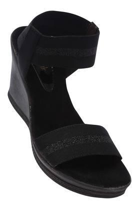 fabric buckle womens casual sandals - black