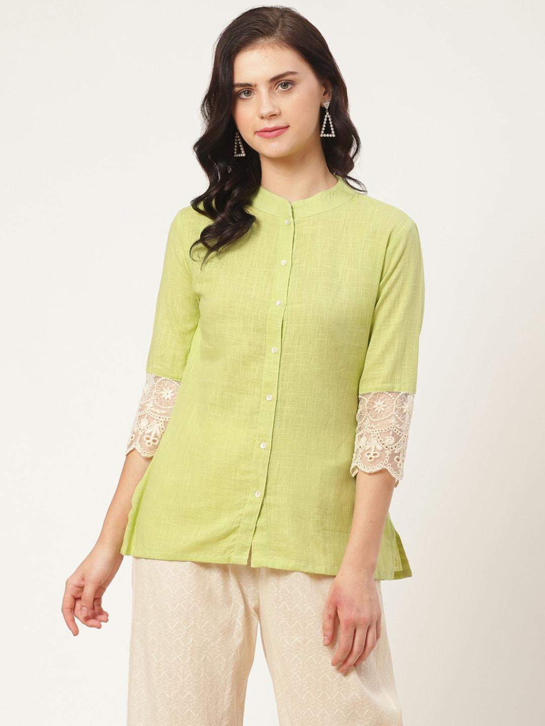 fabric fitoor women lime green solid shirt style top