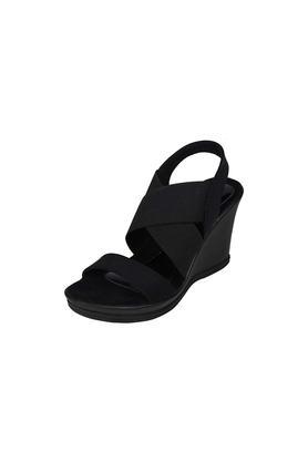 fabric buckle womens casual sandals - black