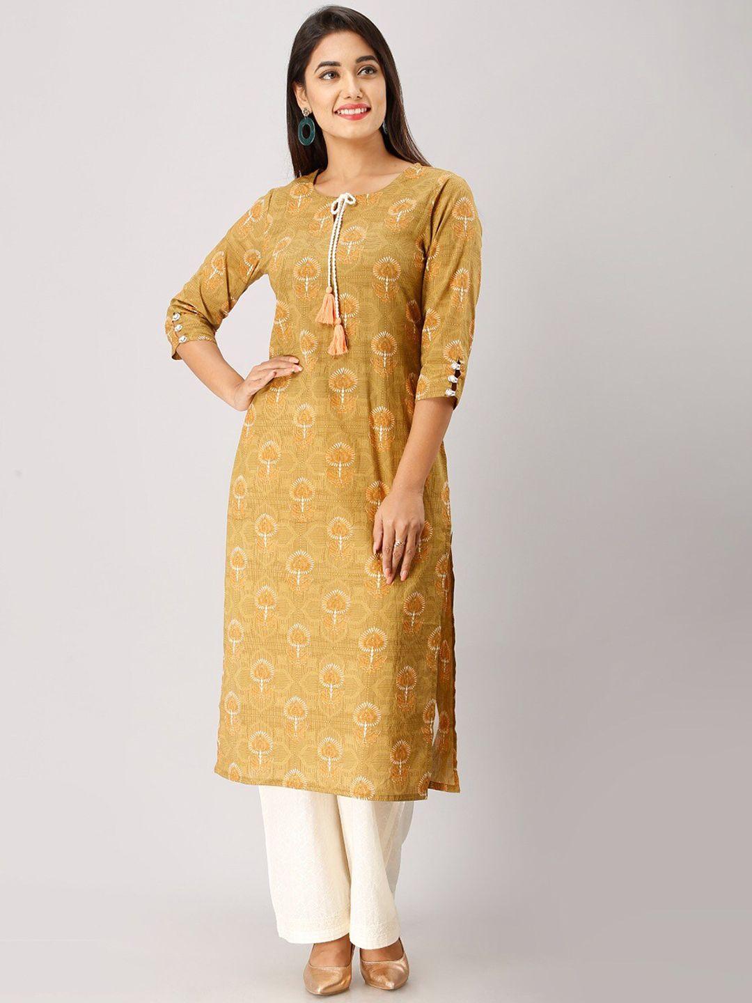 fabric fitoor ethnic motifs printed tie up neck pure cotton kurta