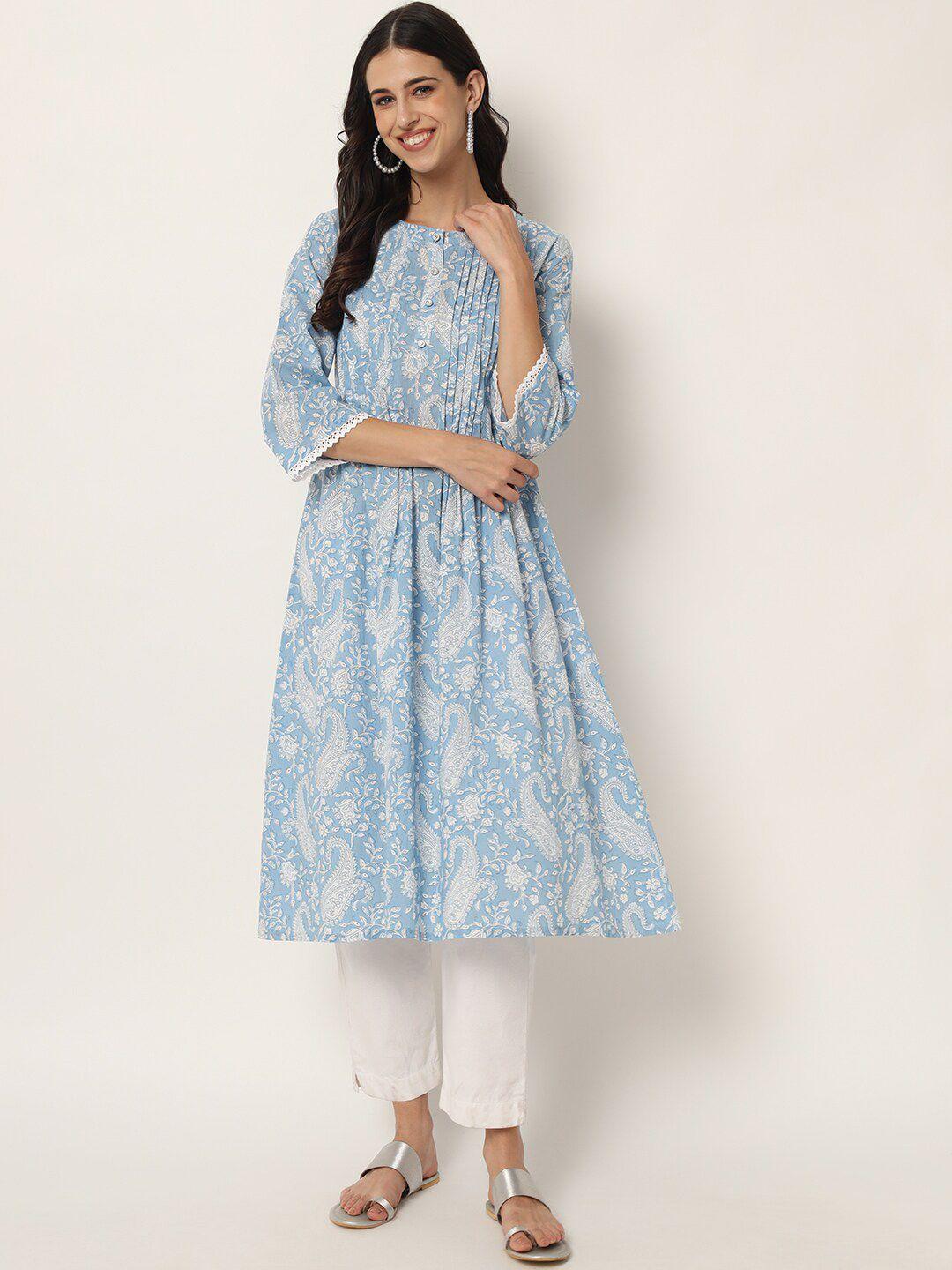 fabric fitoor women blue floral printed floral kurta