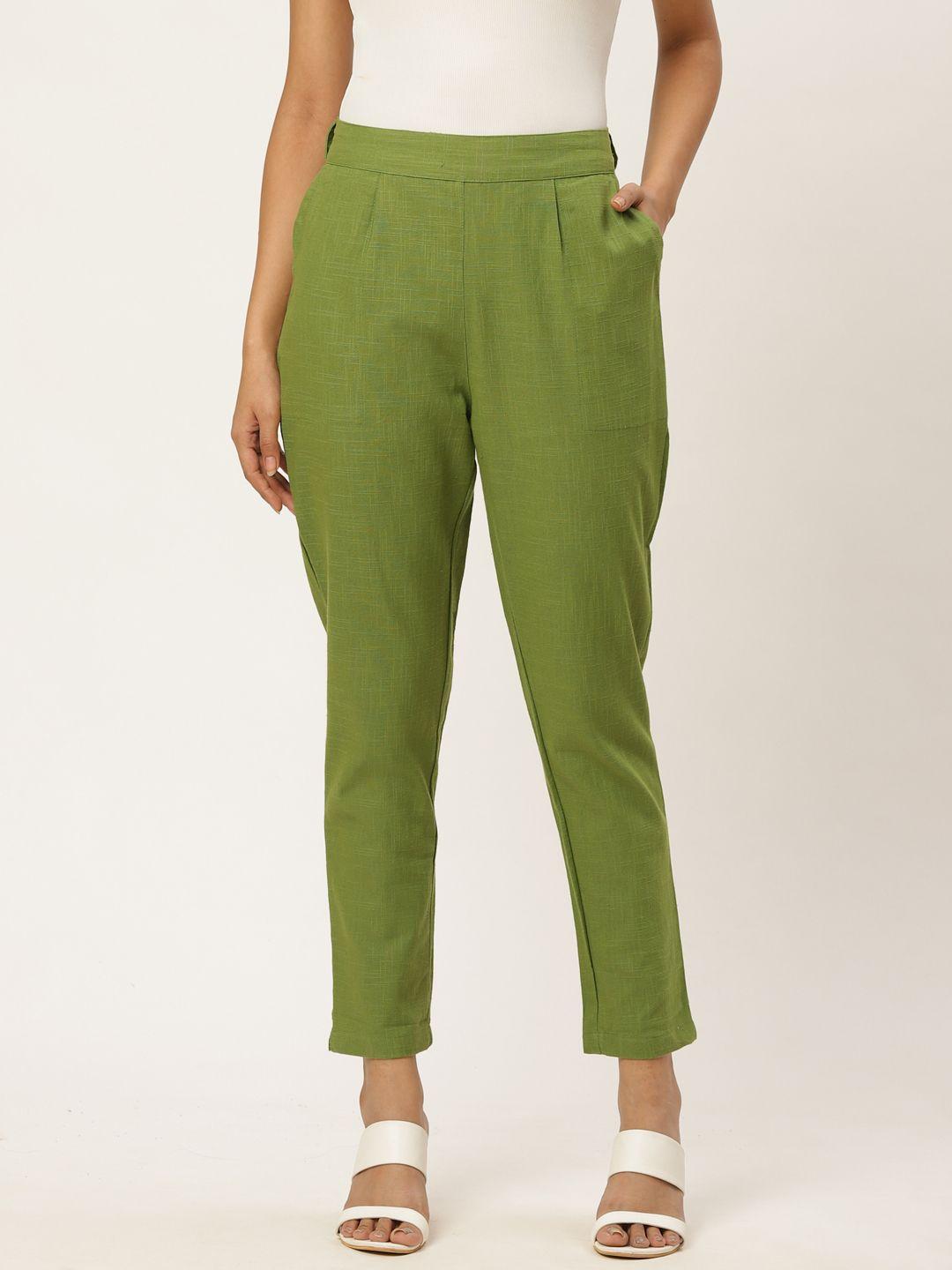 fabric fitoor women green relaxed straight fit solid regular trousers