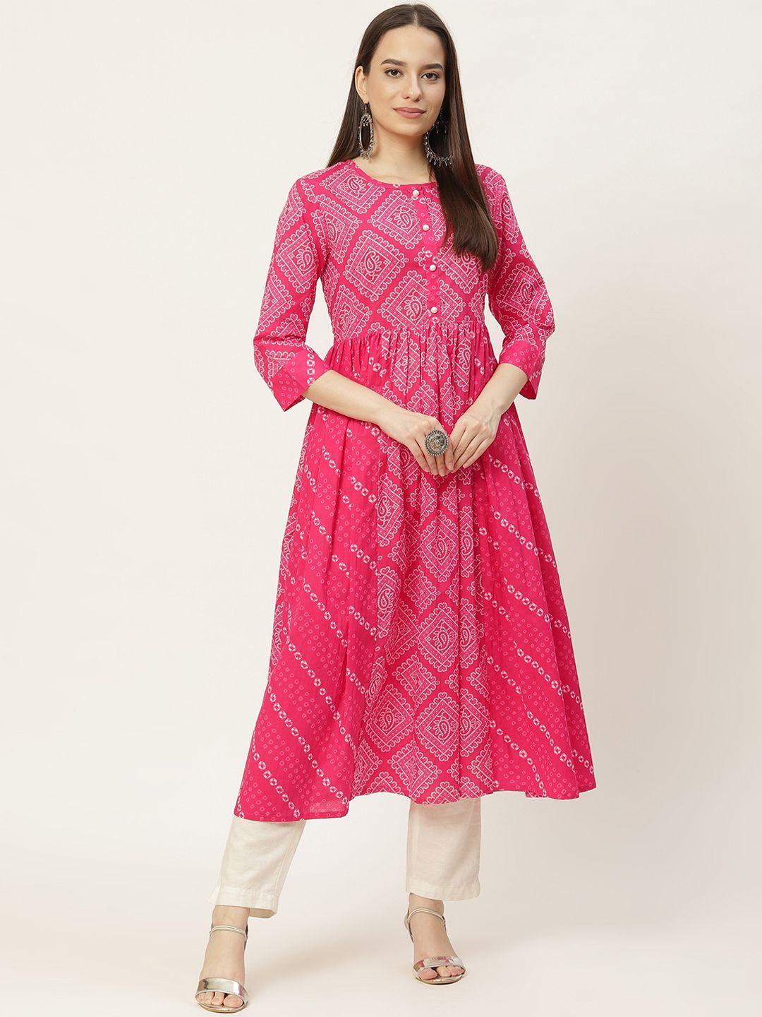 fabric fitoor women pink bandhani printed anarkali kurta