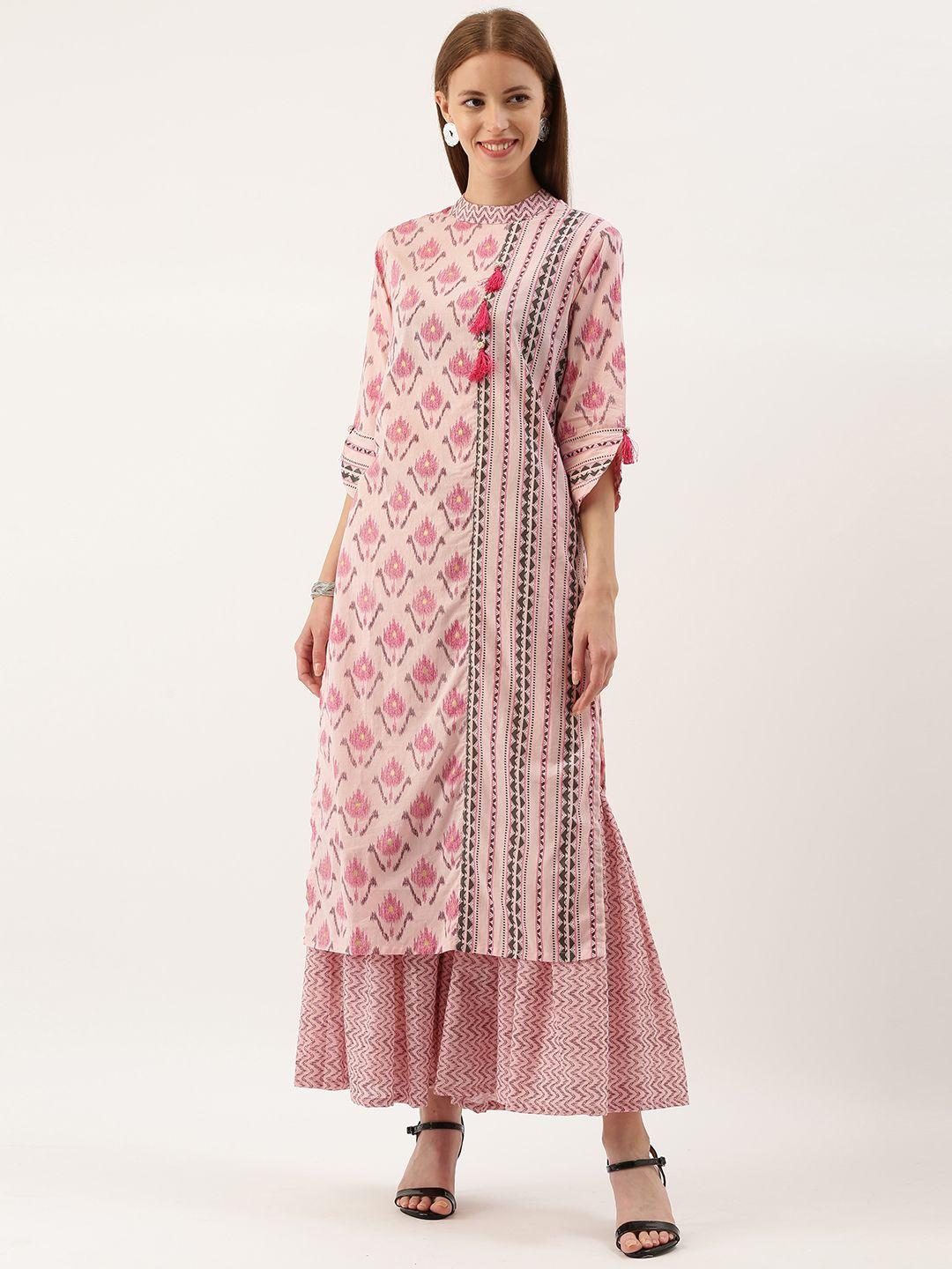 fabric fitoor women pink printed kurta with sharara