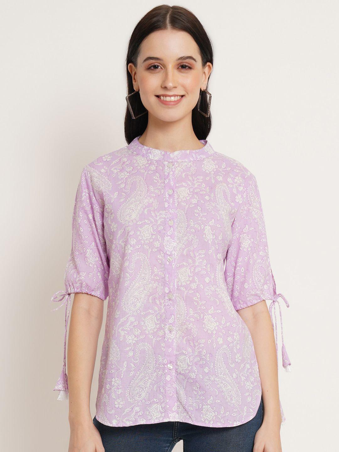 fabric fitoor women purple comfort floral opaque printed casual shirt