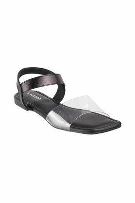 fabric round toe slipon womens sandals - black