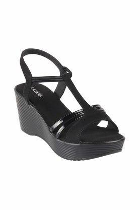 fabric round toe slipon womens sandals - black