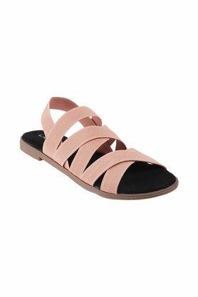 fabric round toe slipon womens sandals - peach