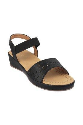 fabric slip on womens casual sandals - black