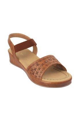 fabric slip on womens casual sandals - tan