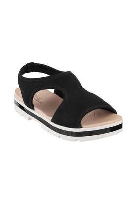 fabric slipon women's casual sandals - black