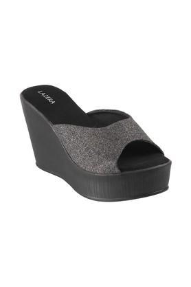 fabric slipon womens casual sandals - black