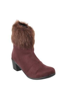 fabric zipper womens casual boots - brown