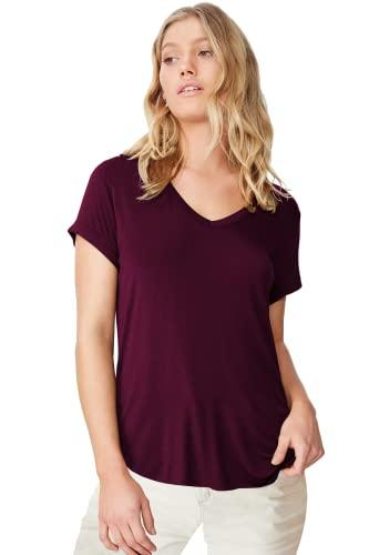 fabricorn combo of plain color stylish up and down cotton tshirt for women, short sleeve, v-neck (wine)