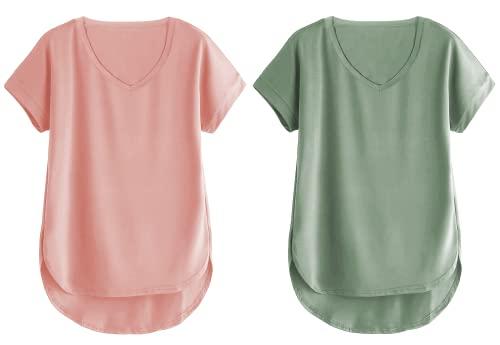 fabricorn combo of plain dusty rose and sage green v- neck up and down cotton tshirt for women (dusty rose and sage green, 3x-large)