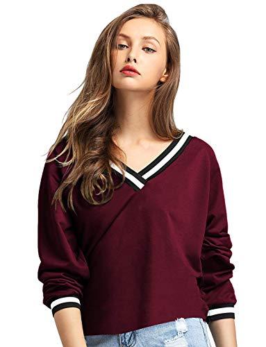 fabricorn stylish plain wine long sleeve cotton tshirt for women, v-neck (wine)